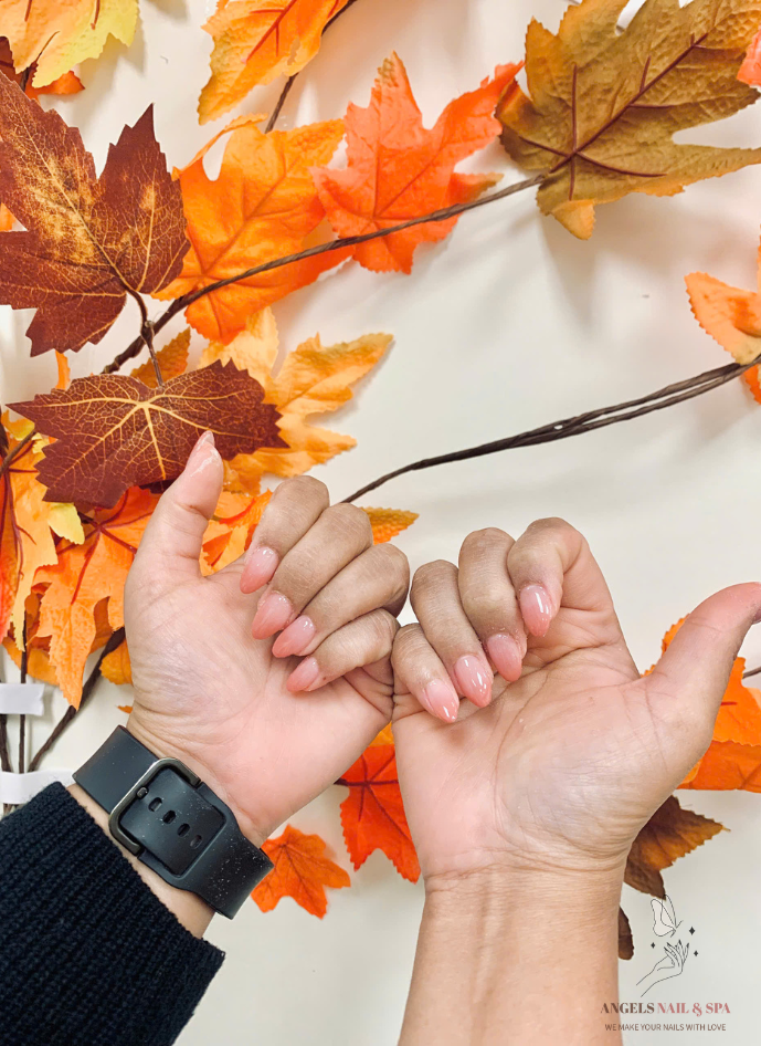 Soft nude ombre fall nails with glossy finish natural elegant manicure Yarmouth nail salon