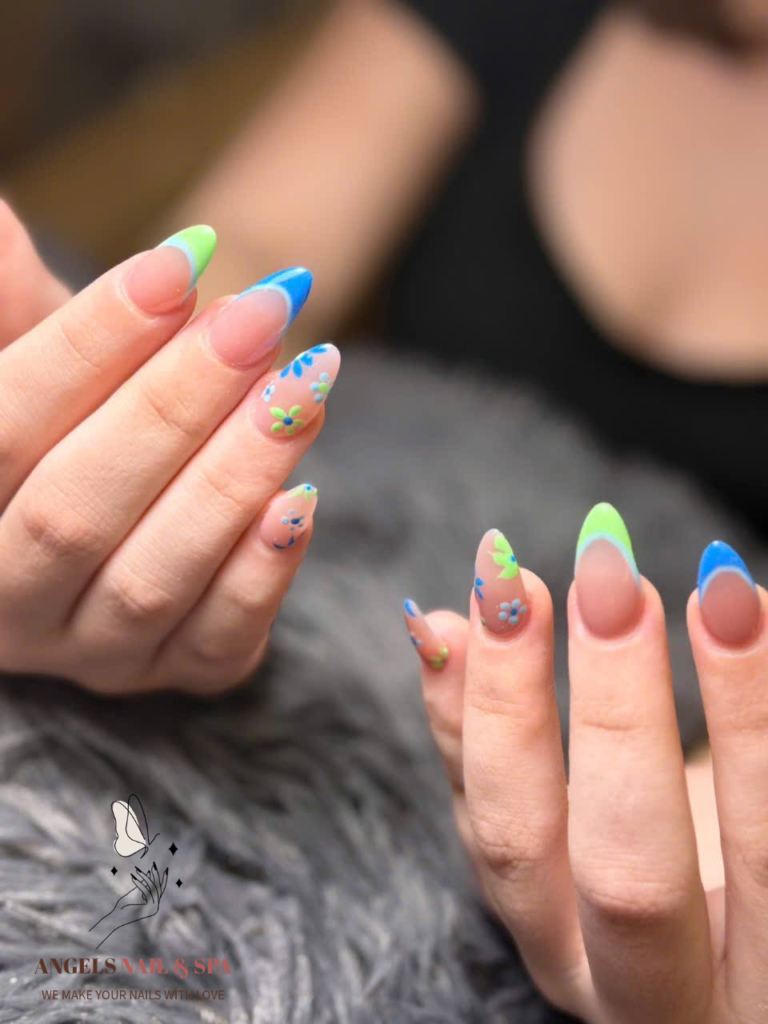 spring nails Yarmouth NS floral French tip nail salon near me Angels Nail & Spa