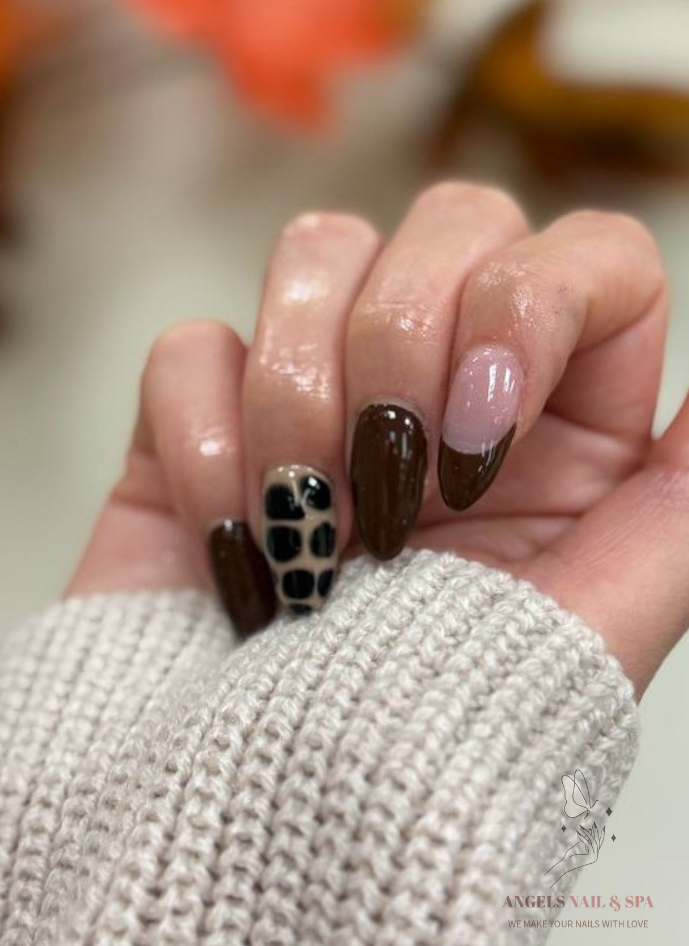 Dark brown Halloween nails glossy modern nail design Yarmouth nail salon