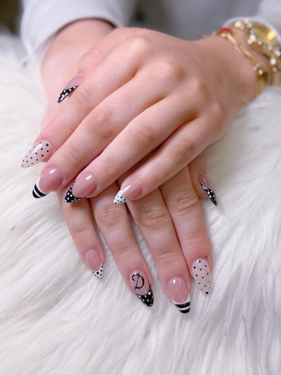 Black And White Polka Dot French Tip Nails. – Angels Nail & Spa Yarmouth NS
