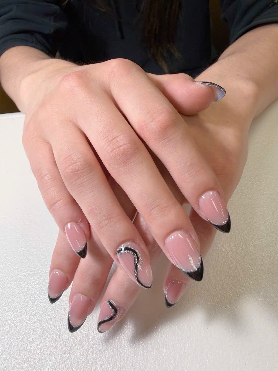 Black French Tip Silver Wave Nail Art – Angels Nail & Spa Yarmouth NS