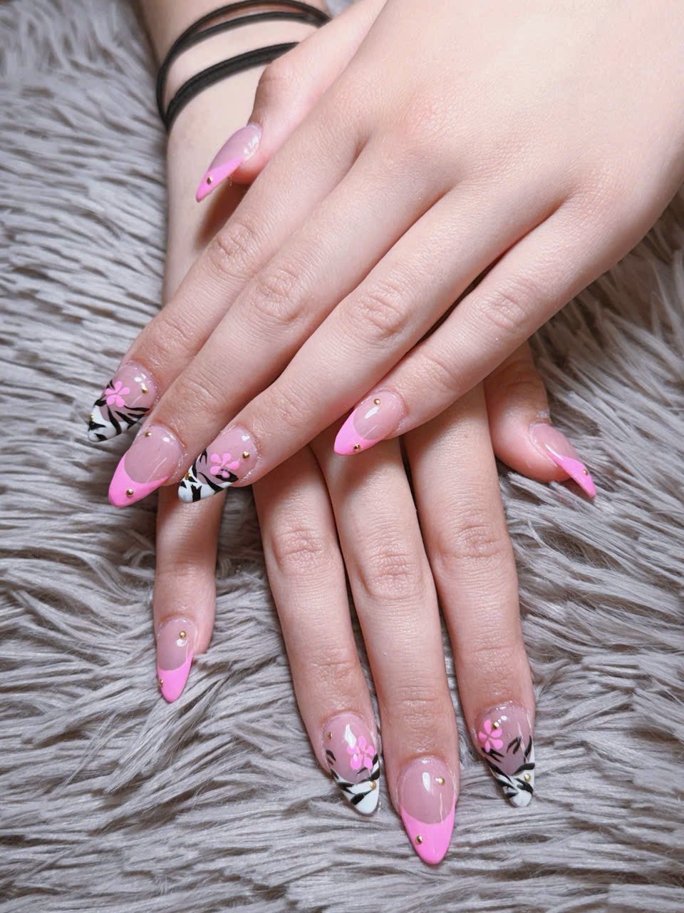 Hot Pink Zebra Flower French Nail – Angels Nail & Spa Yarmouth NS