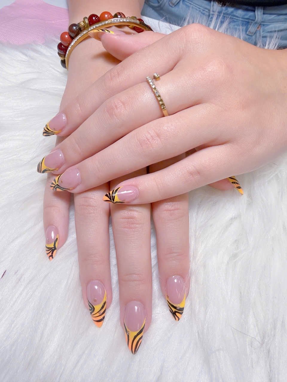 Orange Yellow Black Tiger Stripe Nail Art – Angels Nail & Spa Yarmouth NS