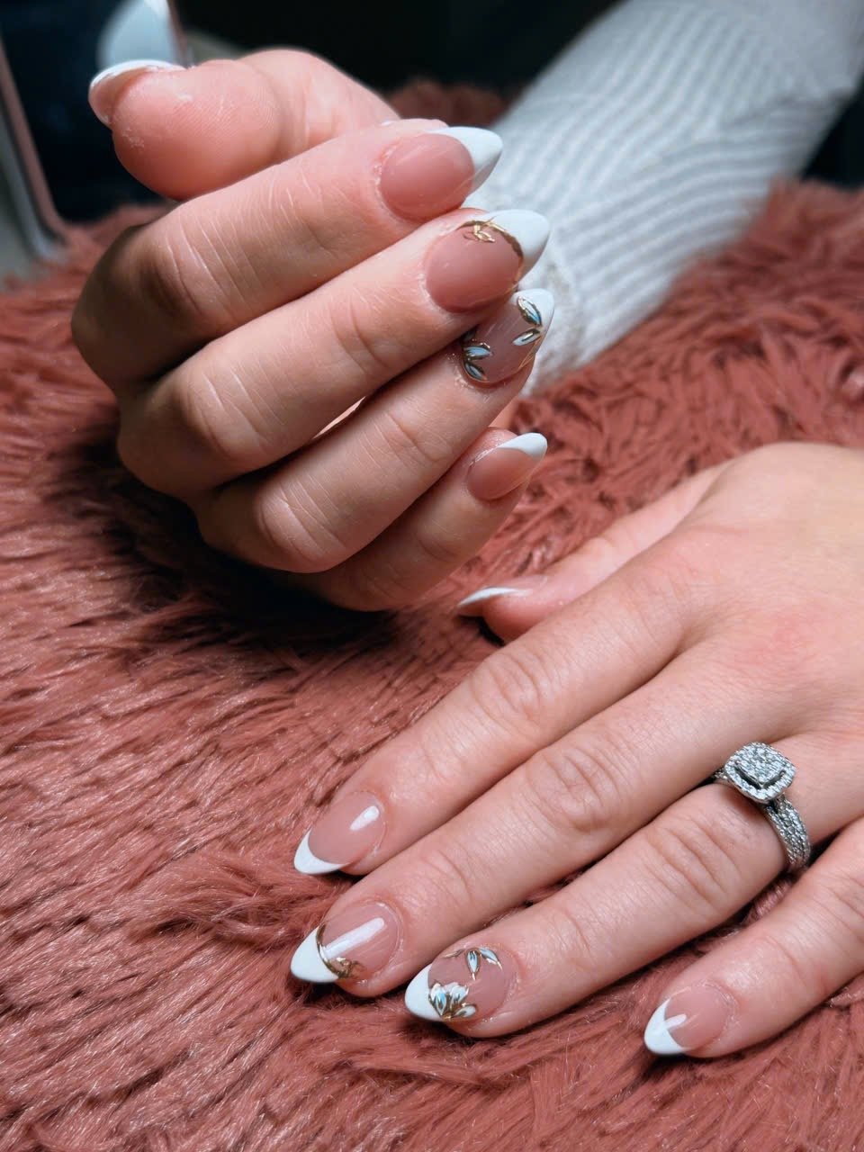 White French Gold Floral Nail Art Yarmouth NS