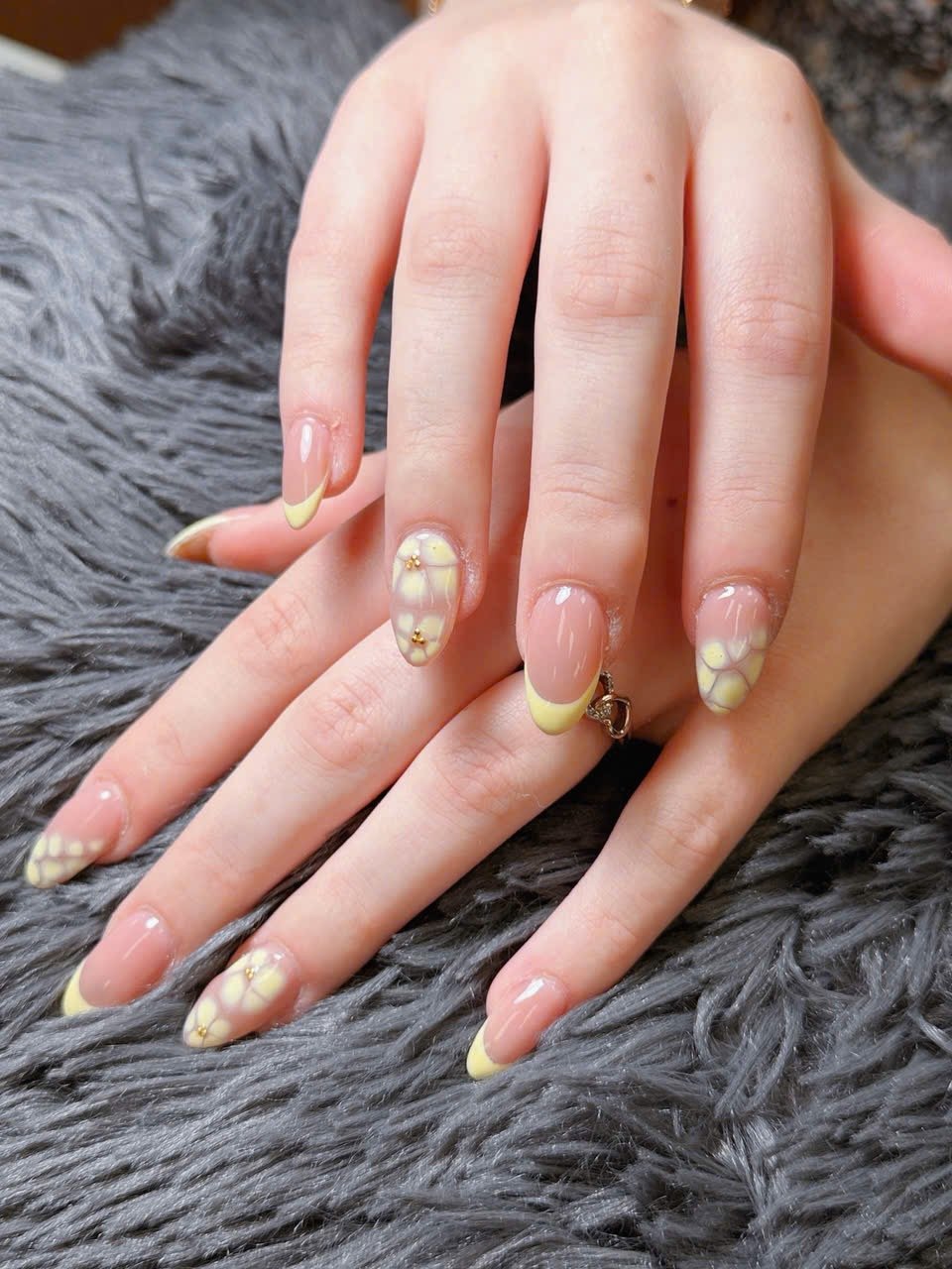 Yellow French Tip With Marble Nail Art Design. – Angels Nail & Spa Yarmouth NS